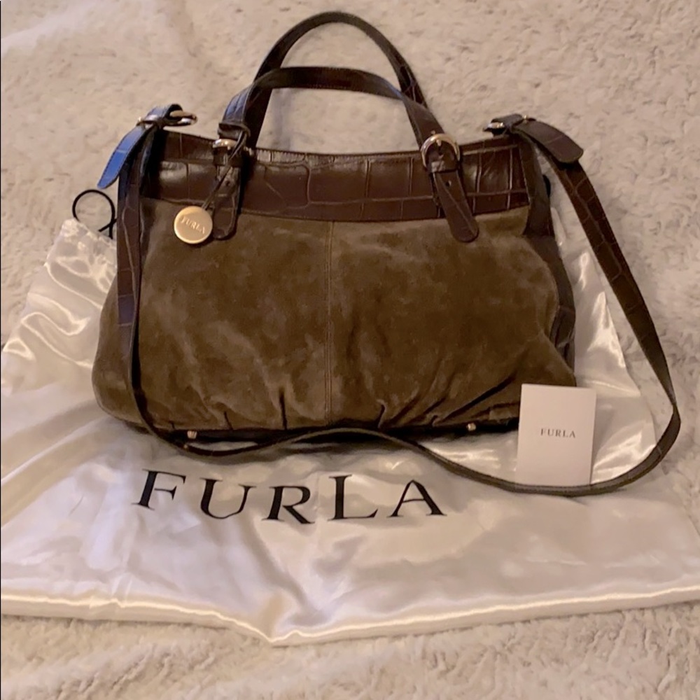 Suede Furla crossbody satchel